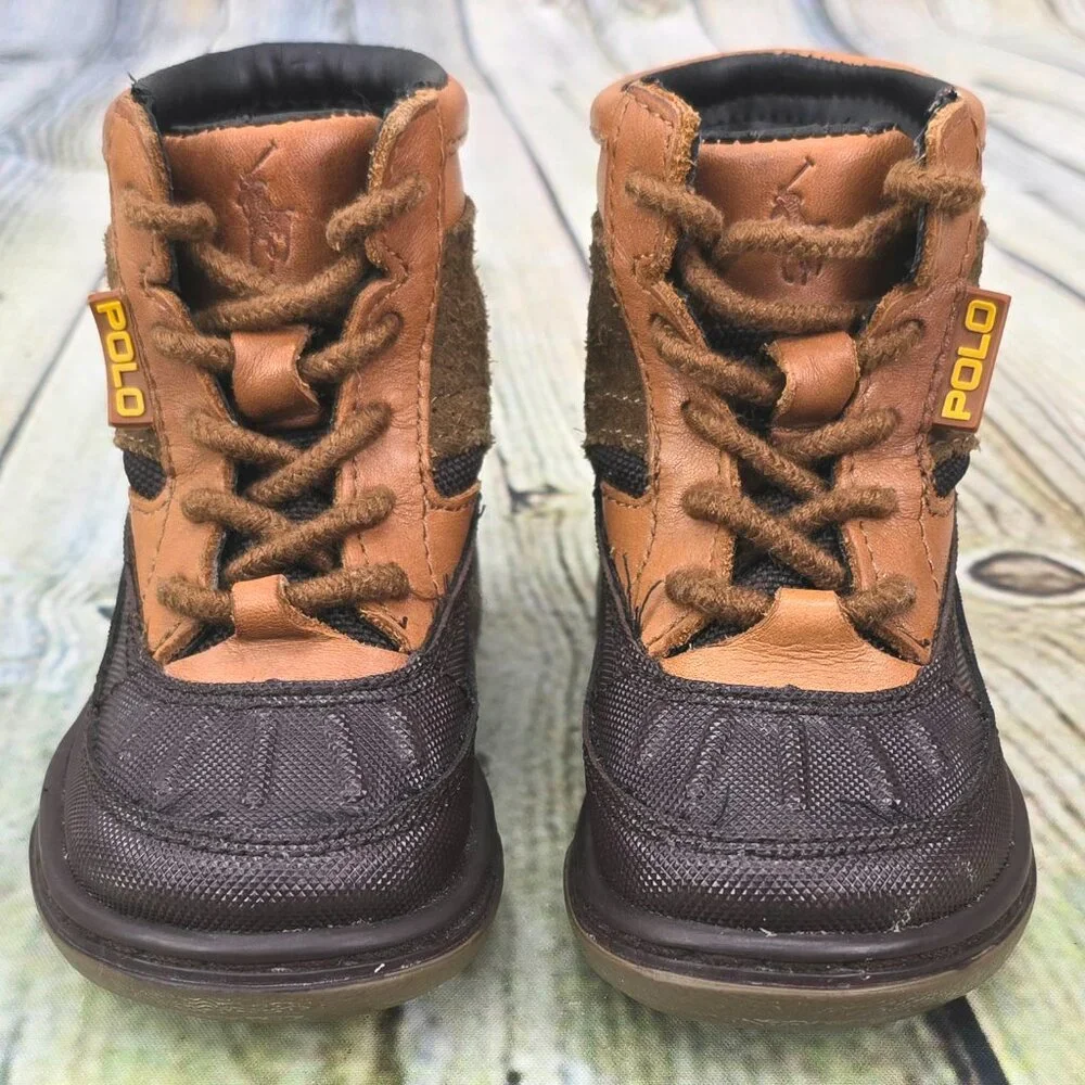 POLO Ralph Lauren Lansing High Toddler Boys Boots Size 4.5 Brown Leather Outdoor